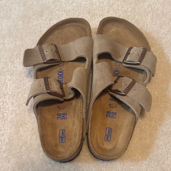 Birkenstock Shoes - Birkenstock Arizona Suede Two-Strap Sandals - Taupe